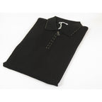 Mens Short Sleeves Fancy Polo Zipper Shirt by Targetti Rome 26605 Black