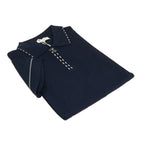 Mens Short Sleeves Fancy Polo Zipper Shirt by Targetti Rome 26605 Navy Blue