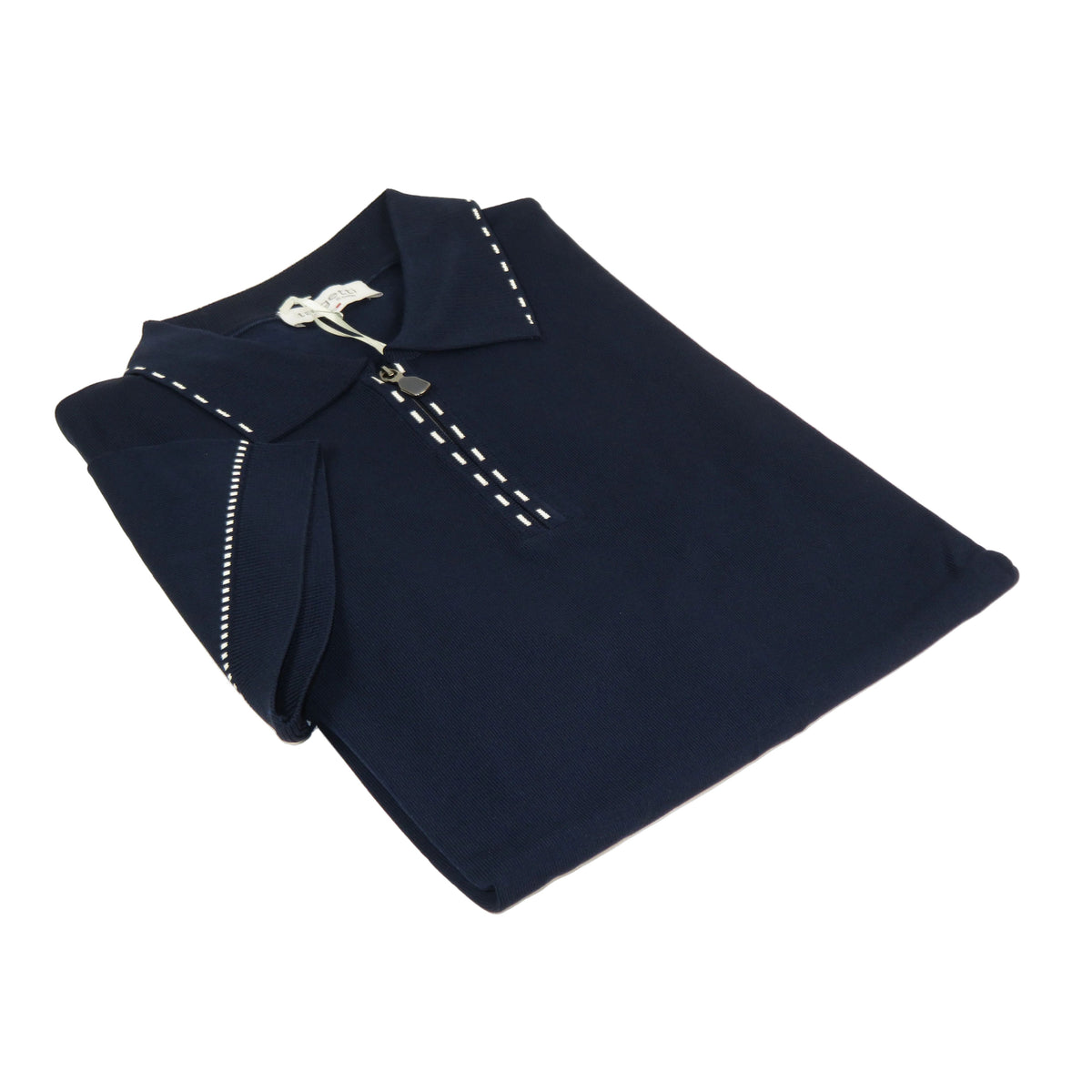 Mens Short Sleeves Fancy Polo Zipper Shirt by Targetti Rome 26605 Navy Blue