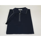 Mens Short Sleeves Fancy Polo Zipper Shirt by Targetti Rome 26605 Navy Blue