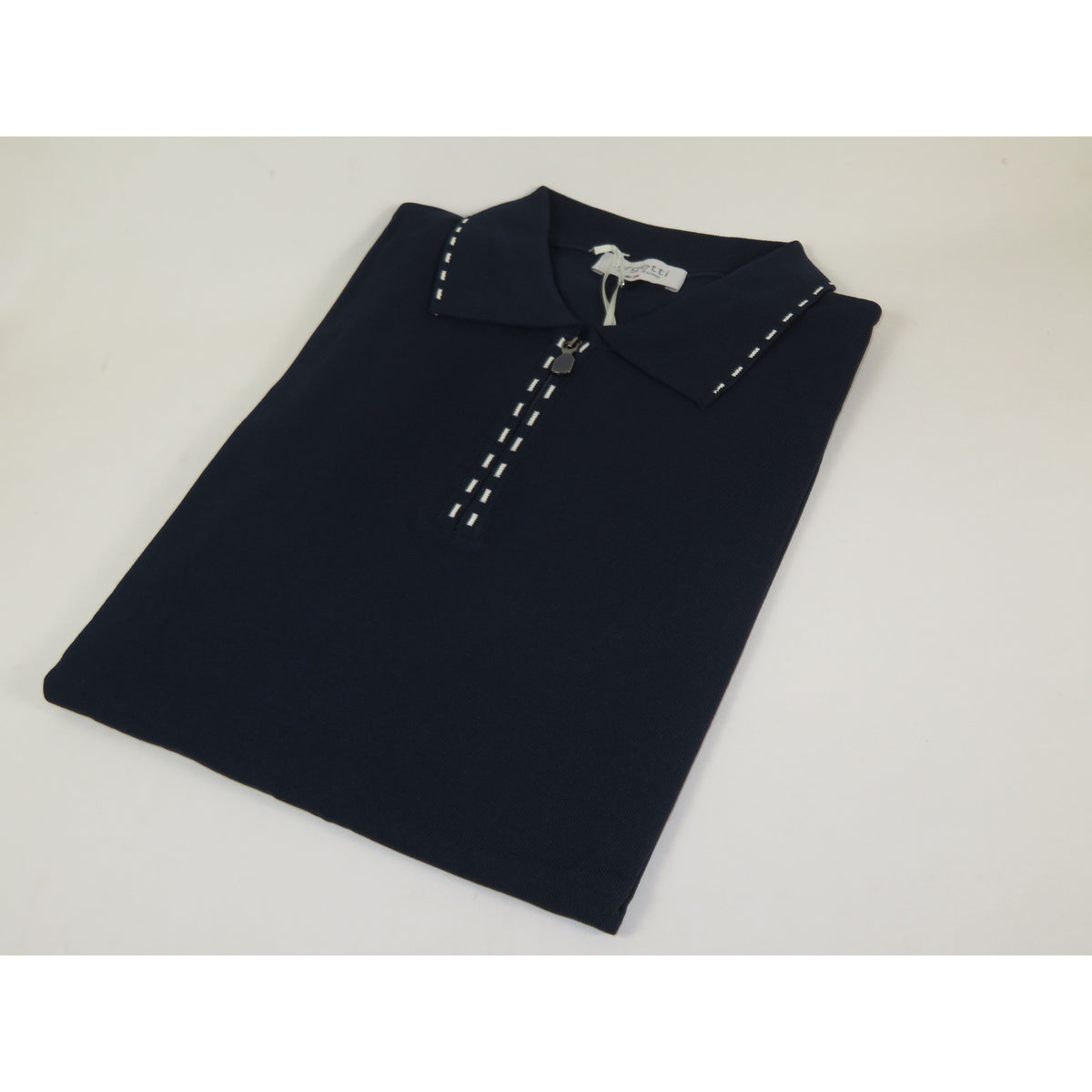 Mens Short Sleeves Fancy Polo Zipper Shirt by Targetti Rome 26605 Navy Blue