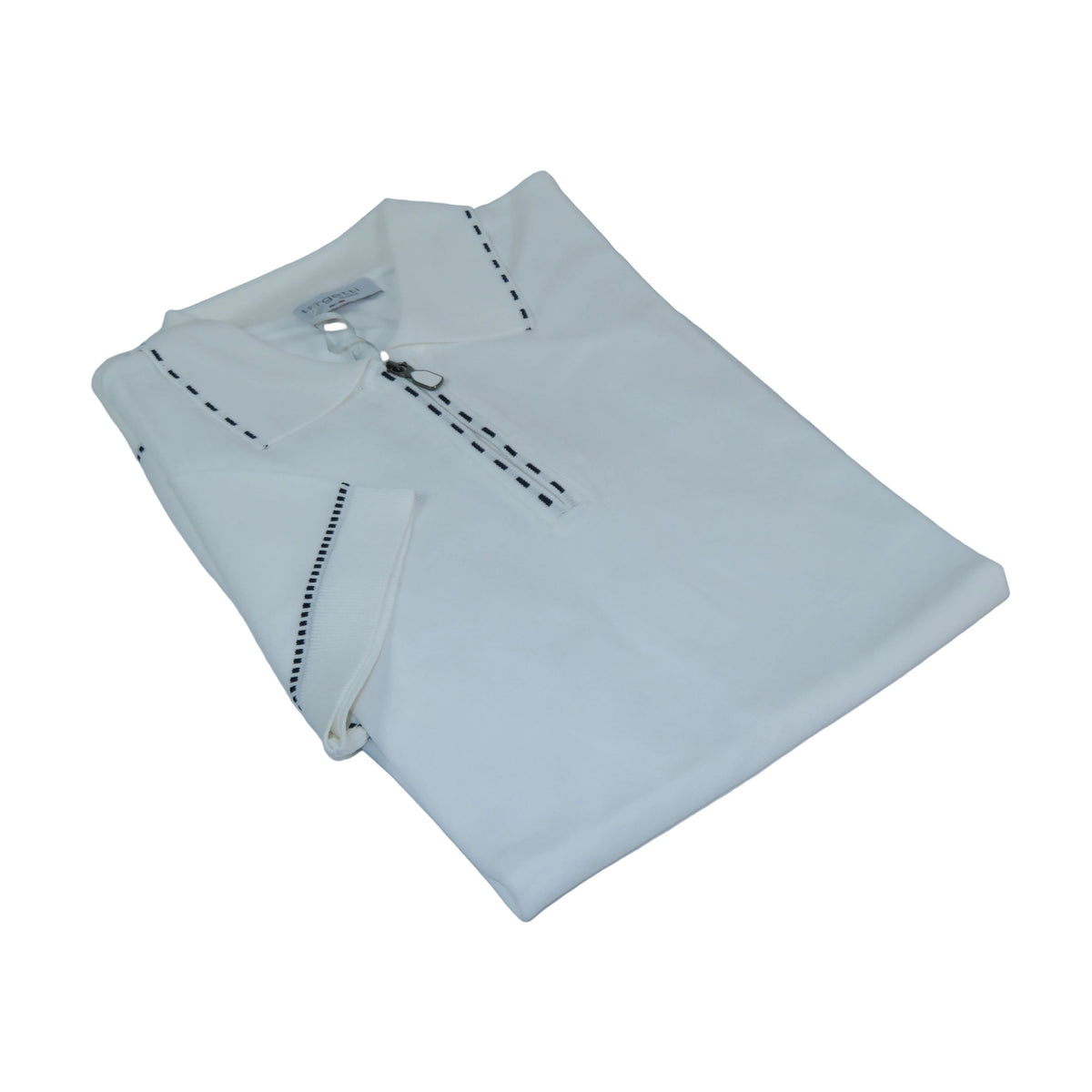 Mens Short Sleeves Fancy Polo Zipper Shirt by Targetti Rome 26605 White