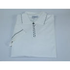 Mens Short Sleeves Fancy Polo Zipper Shirt by Targetti Rome 26605 White