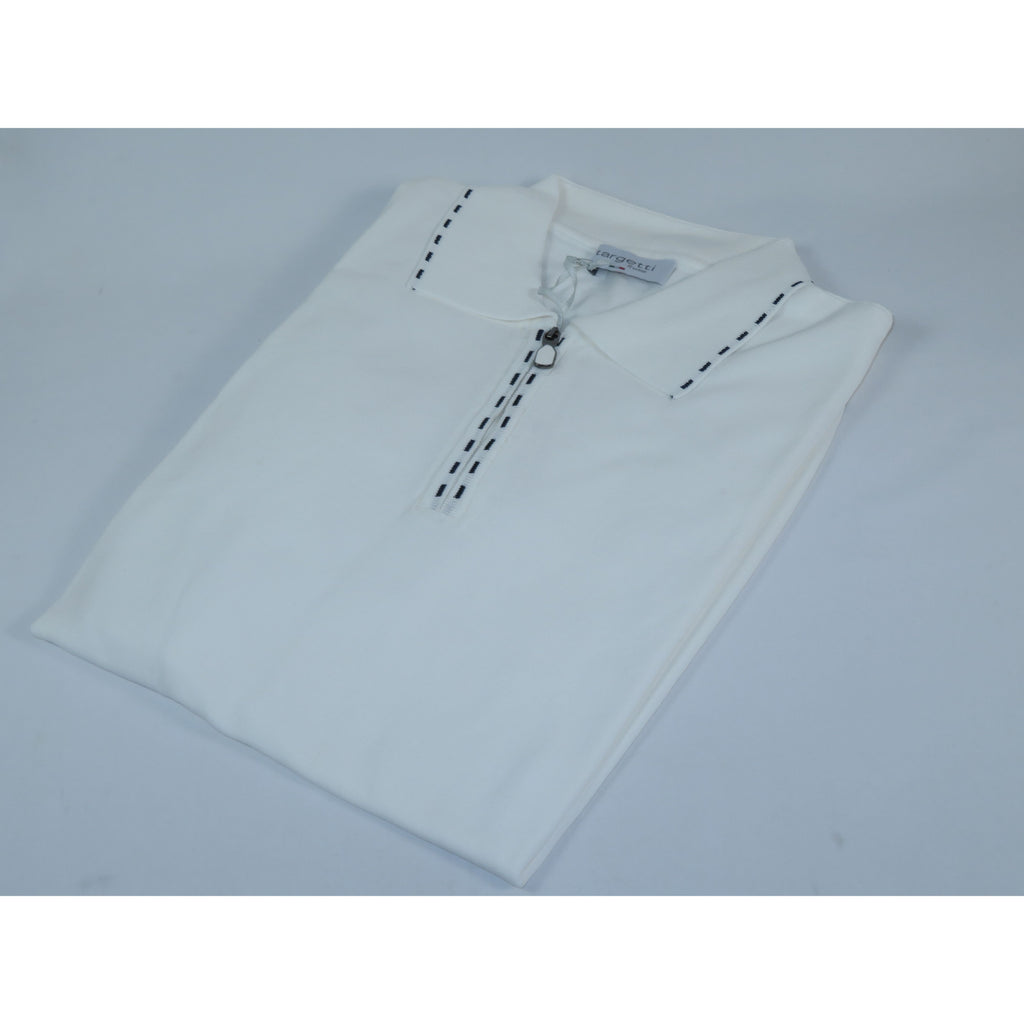 Mens Short Sleeves Fancy Polo Zipper Shirt by Targetti Rome 26605 White