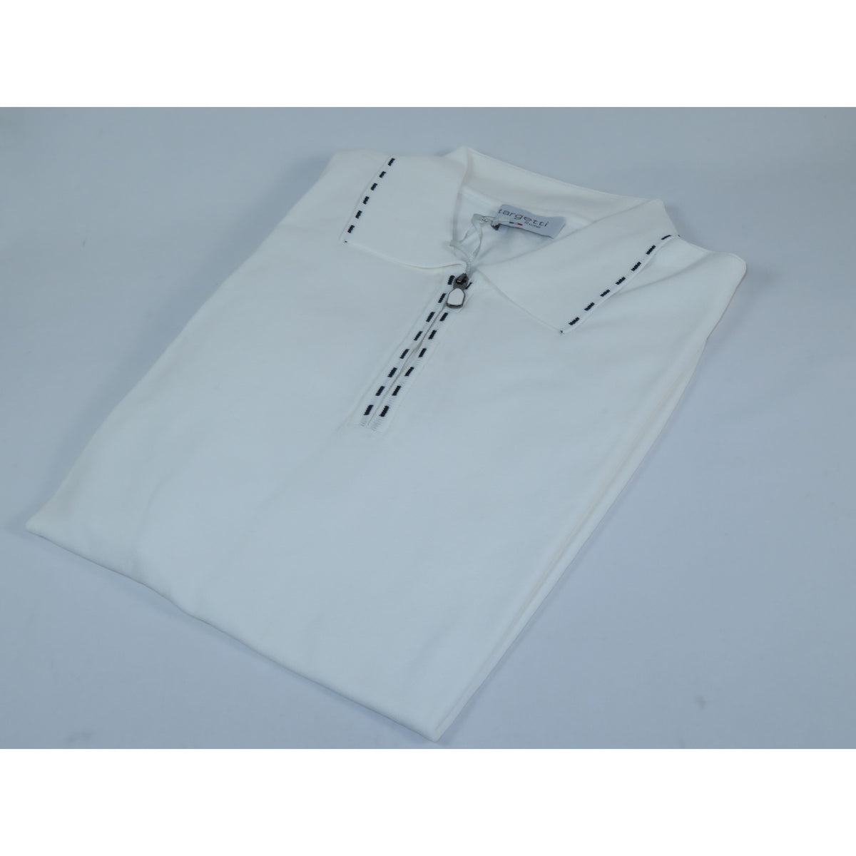 Mens Short Sleeves Fancy Polo Zipper Shirt by Targetti Rome 26605 White