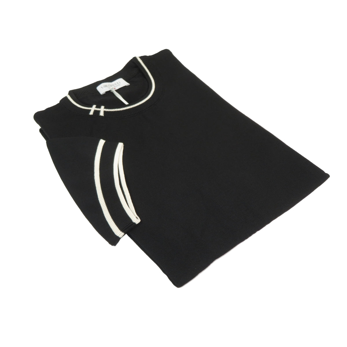 Mens Short Sleeves Fancy Crew Neck T-Shirts by Targetti Rome 26010 Black