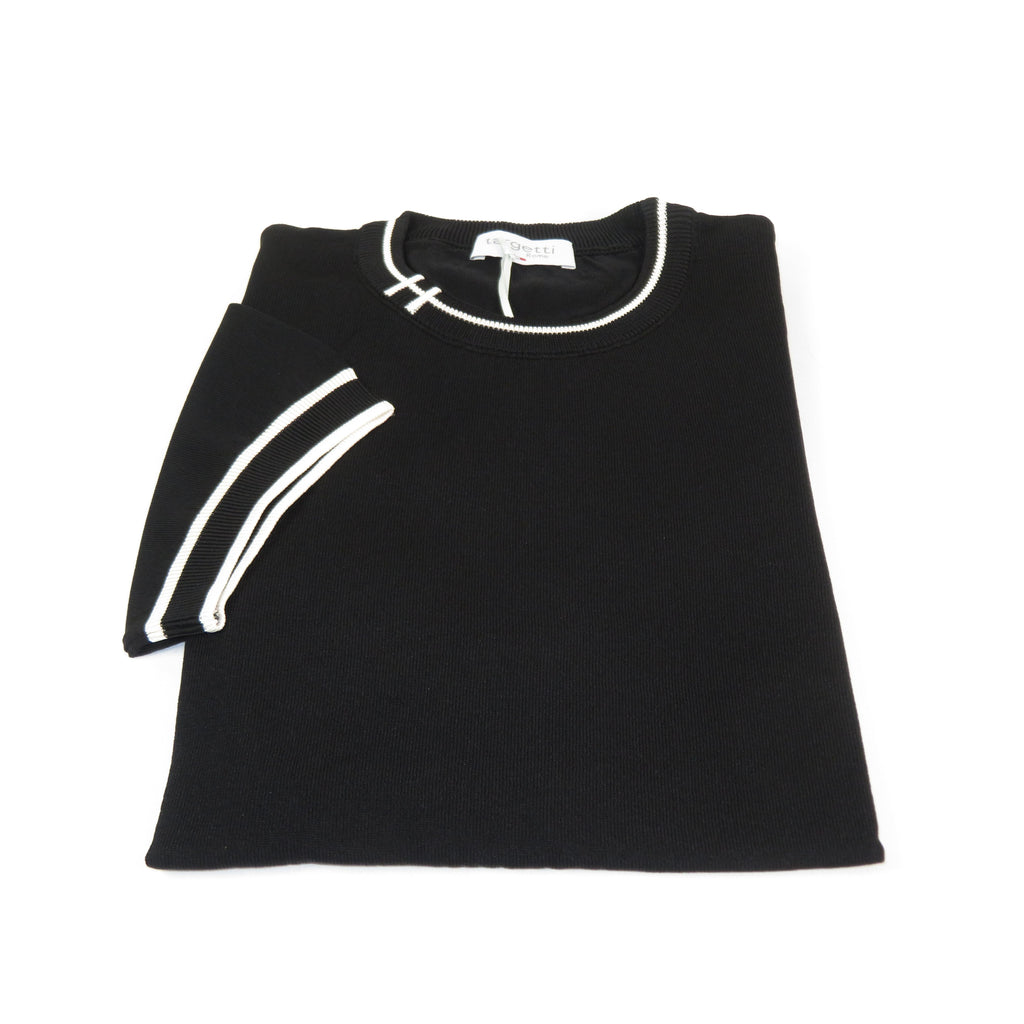 Mens Short Sleeves Fancy Crew Neck T-Shirts by Targetti Rome 26010 Black