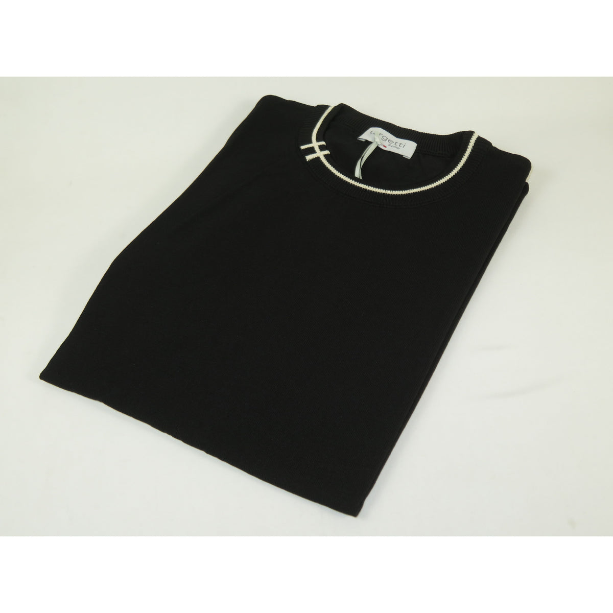 Mens Short Sleeves Fancy Crew Neck T-Shirts by Targetti Rome 26010 Black