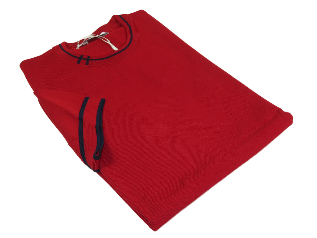 Mens Short Sleeves Fancy Crew Neck T-Shirts by Targetti Rome 26010 Red