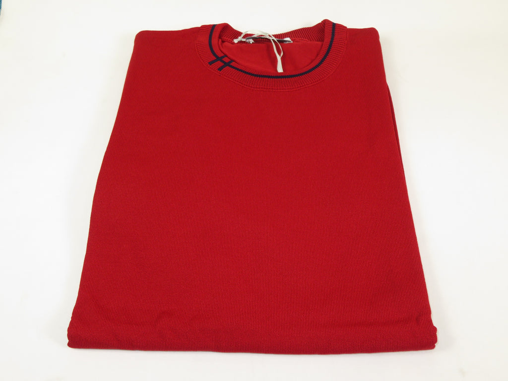 Mens Short Sleeves Fancy Crew Neck T-Shirts by Targetti Rome 26010 Red