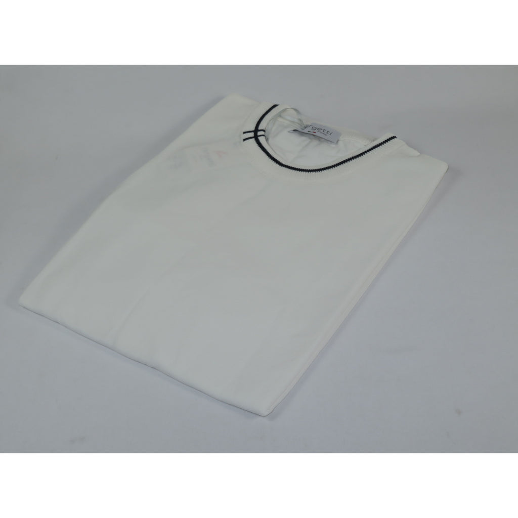 Mens Short Sleeves Fancy Crew Neck T-Shirts by Targetti Rome 26010 White