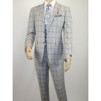 Mens Suit RENOIR English Plaid Window Pane Stretch Comfort Slim Fit 293-15 Gray