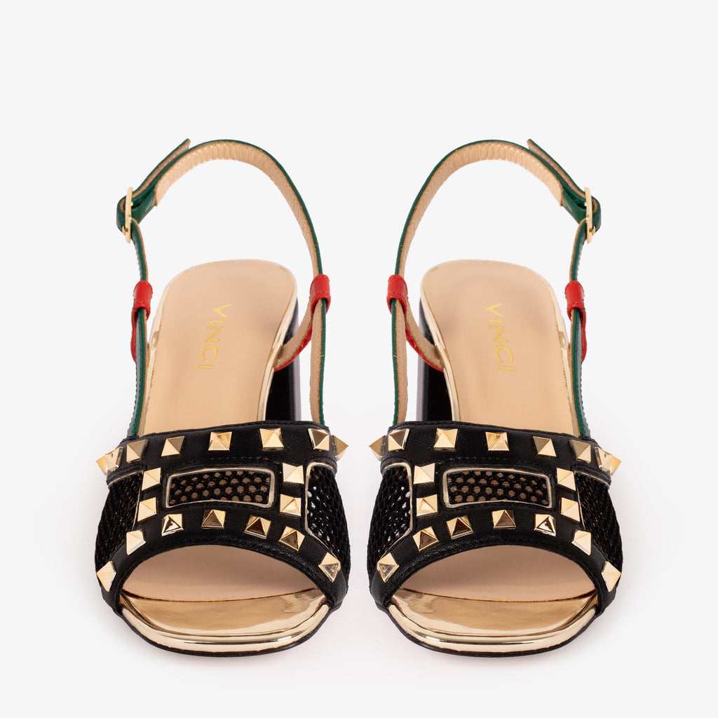 The Linea Black Leather Women Slingback Sandal