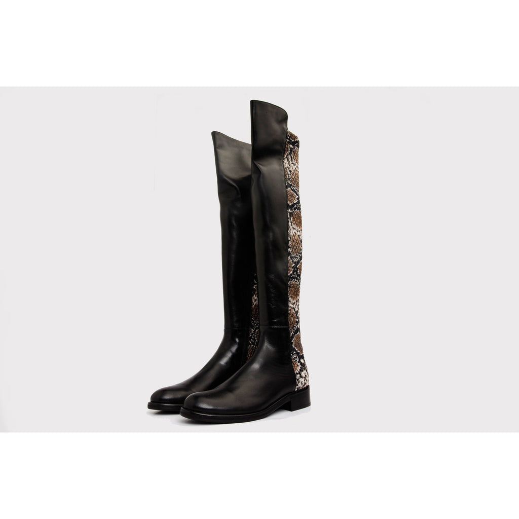 Vinci The Moengo Black Leather Leopard Knee High Women Boot