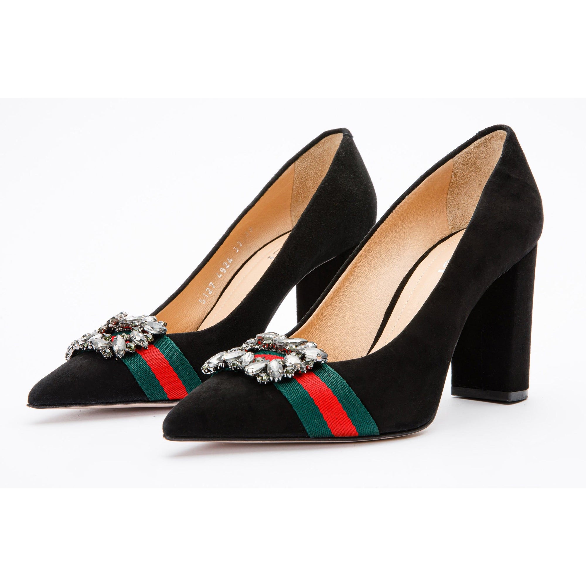 The Afega Black Suede Leather Block Heel Pump Women Shoe