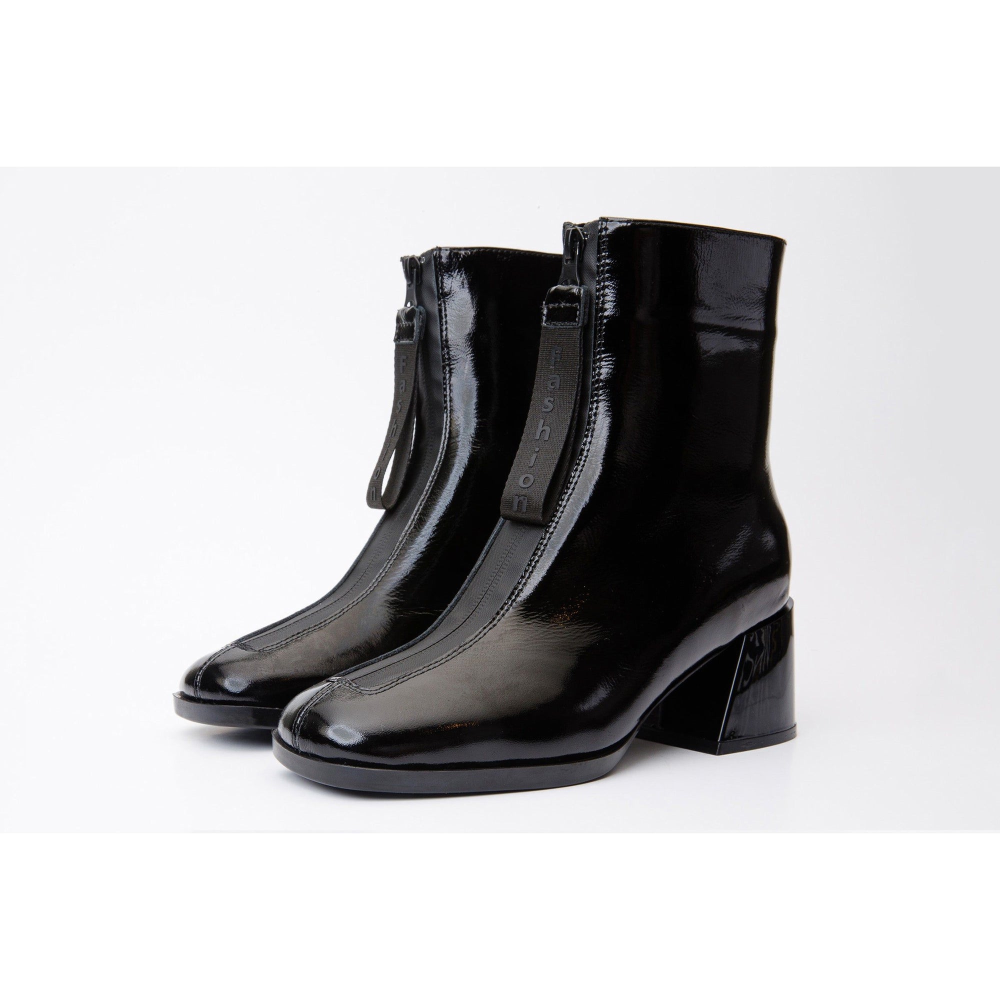 The Tackle Black Patent Leather Block Heel Women Boot