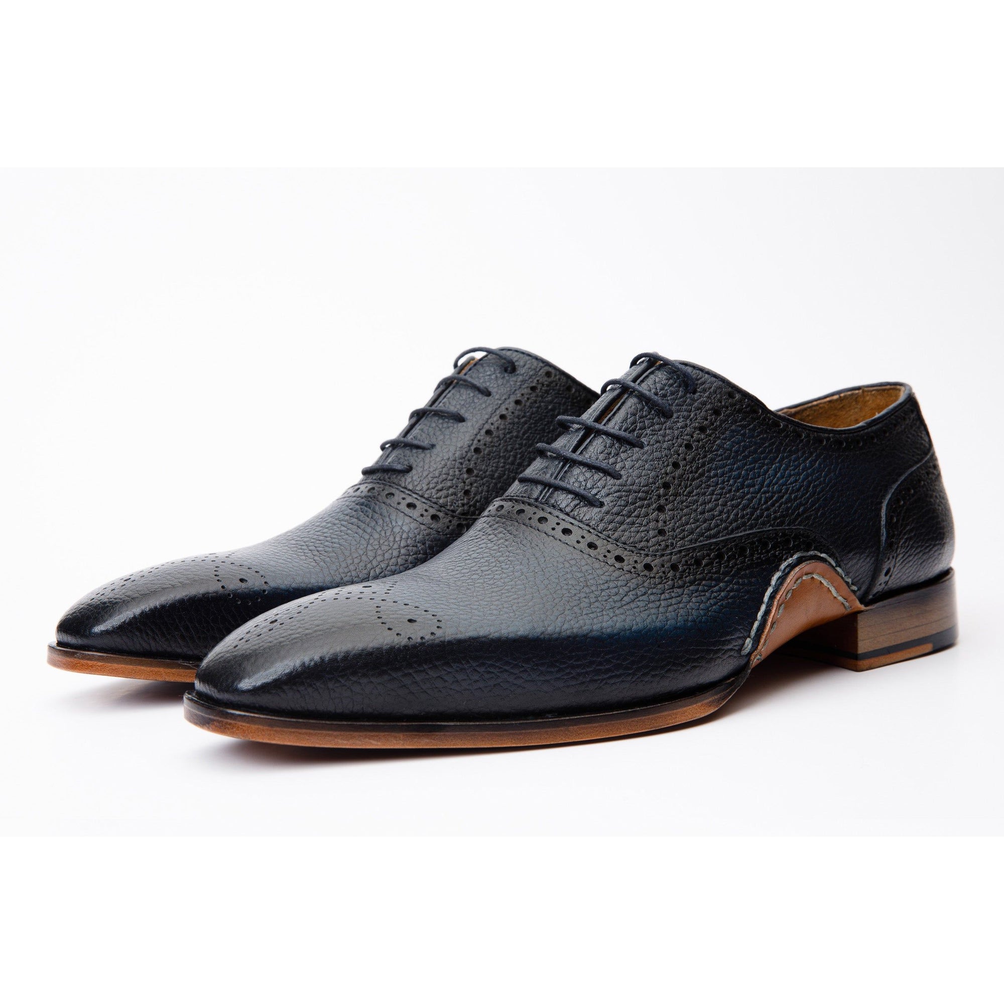 The Draco Handmade Navy Blue Semi Brogue Oxford Men Shoe
