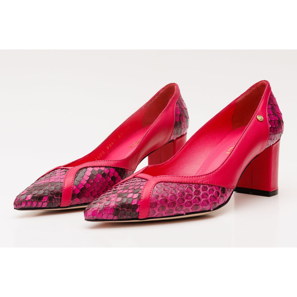 The Toskana Fuchsia Snake Leather Block Heel Pump Women Shoe