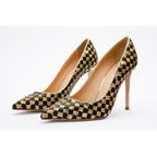 The Saks Tory Gold & Black Handwoven Leather Pump Women Shoe
