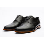 The Gambaha Black Leather Quarter Brogue Cap Toe Oxford Men Shoe