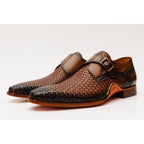The Rolls  Woven Tan Leather Single Monk Strap  Handmade Men Shoe