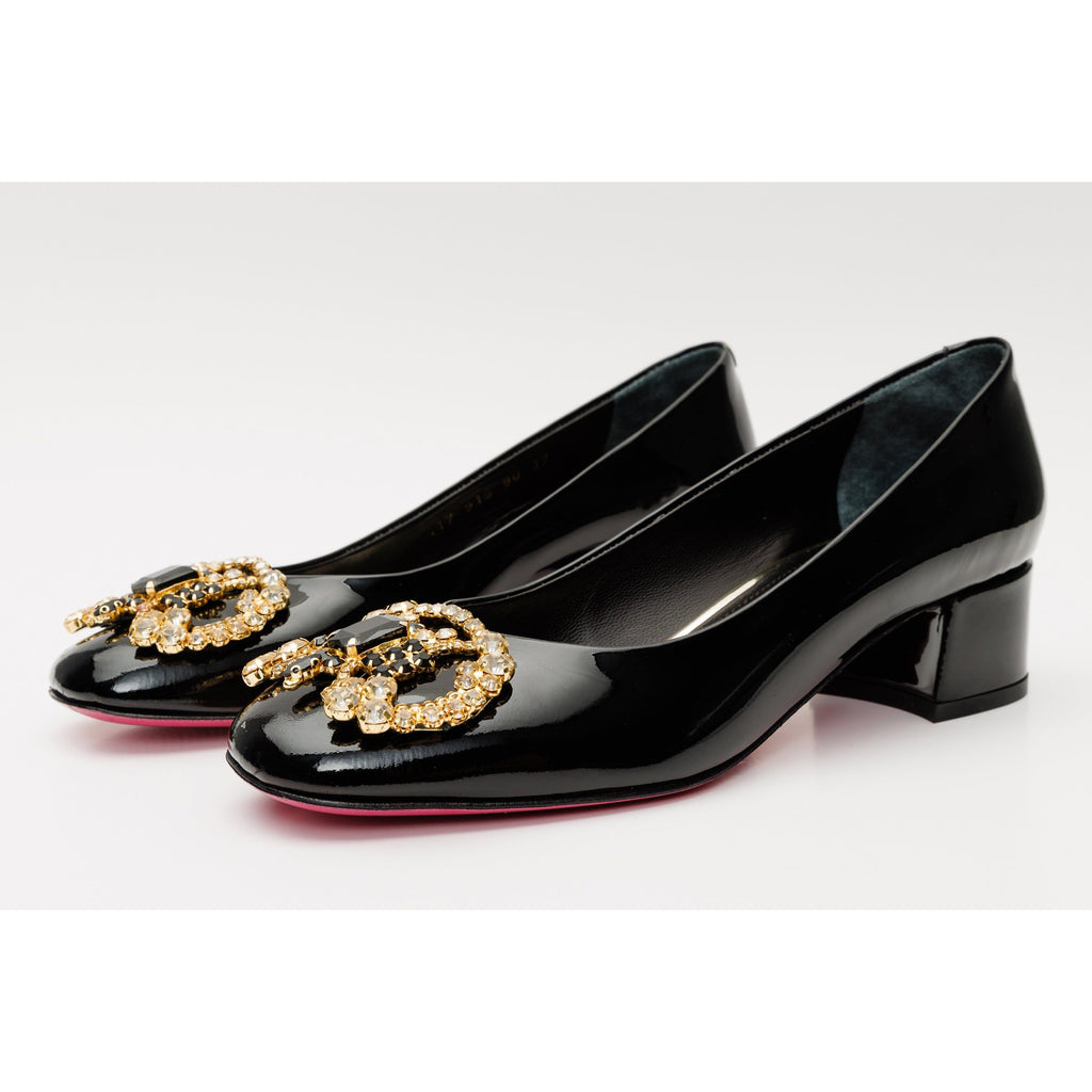 The Foggia Black Leather Block Heel Pump Women Shoe