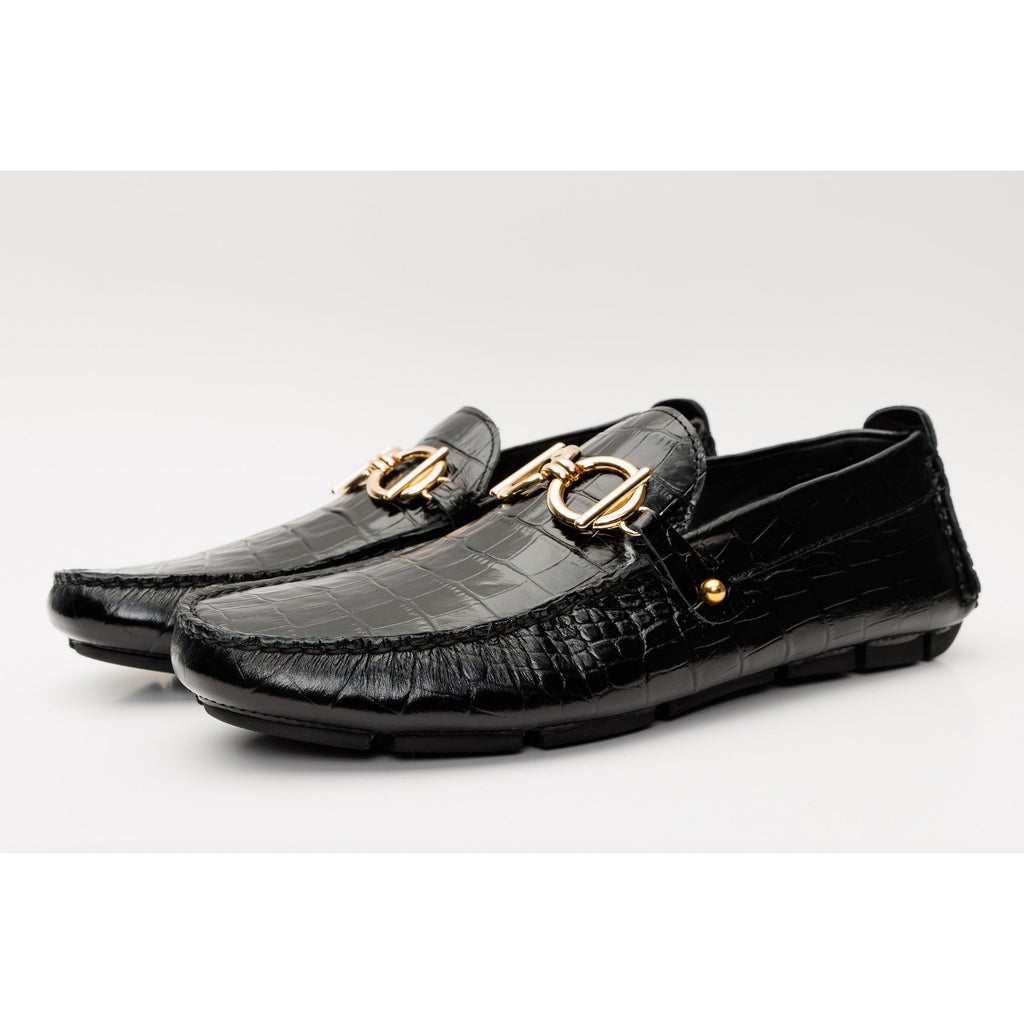 The Pisa Black Leather Bit Drive Loafer Men Shoe