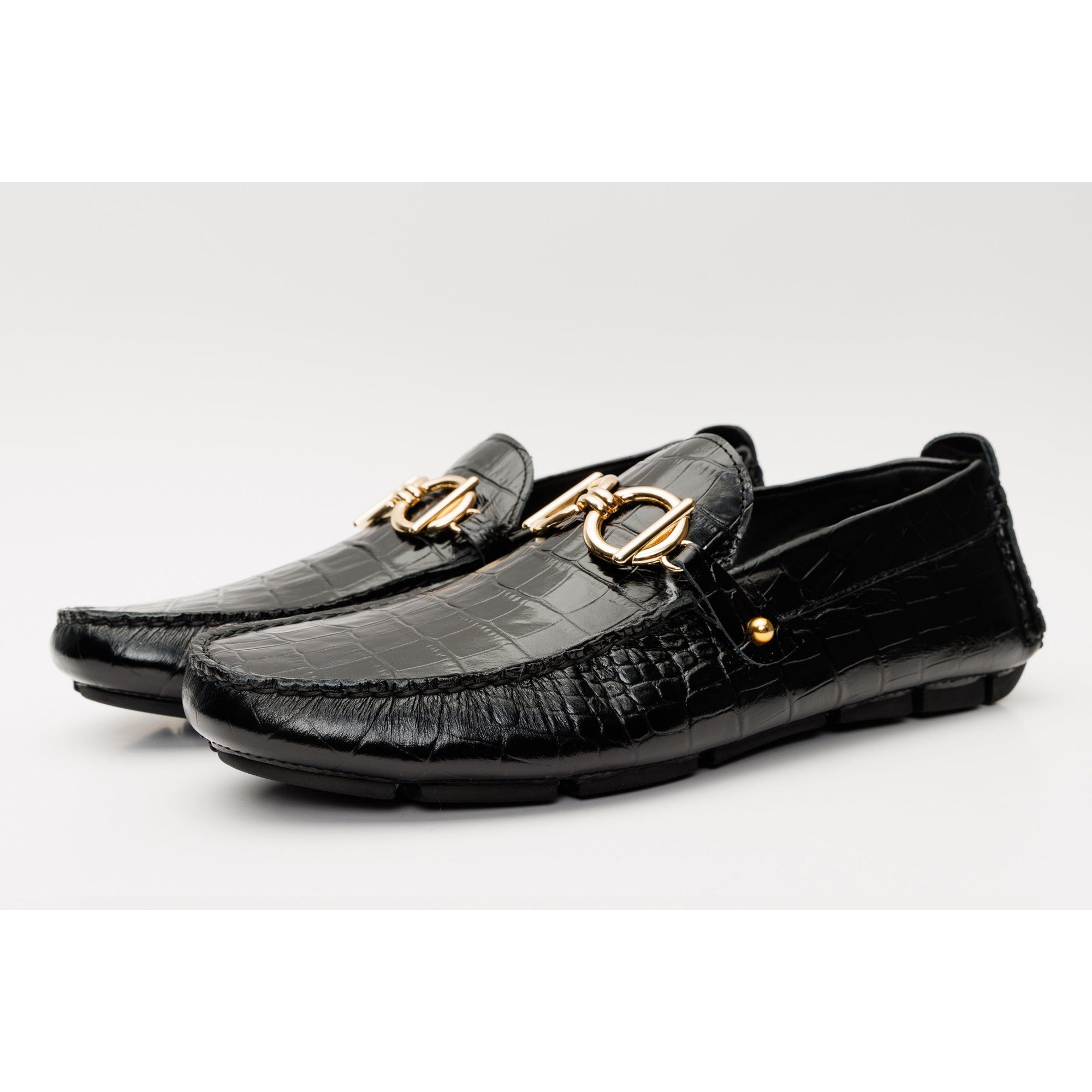 The Pisa Black Leather Bit Drive Loafer Men Shoe