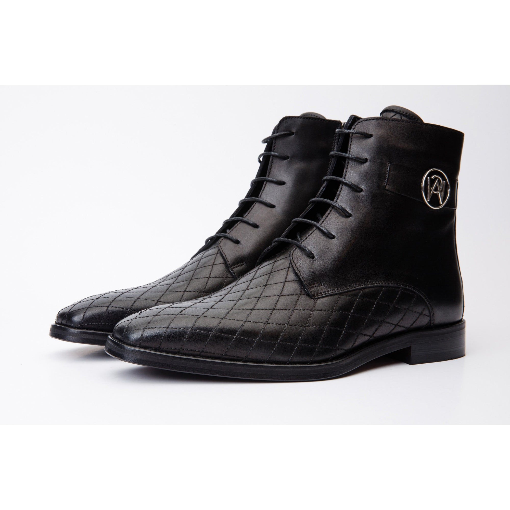 The Zeus Black Leather Lace-Up Men Boot with a Zipper