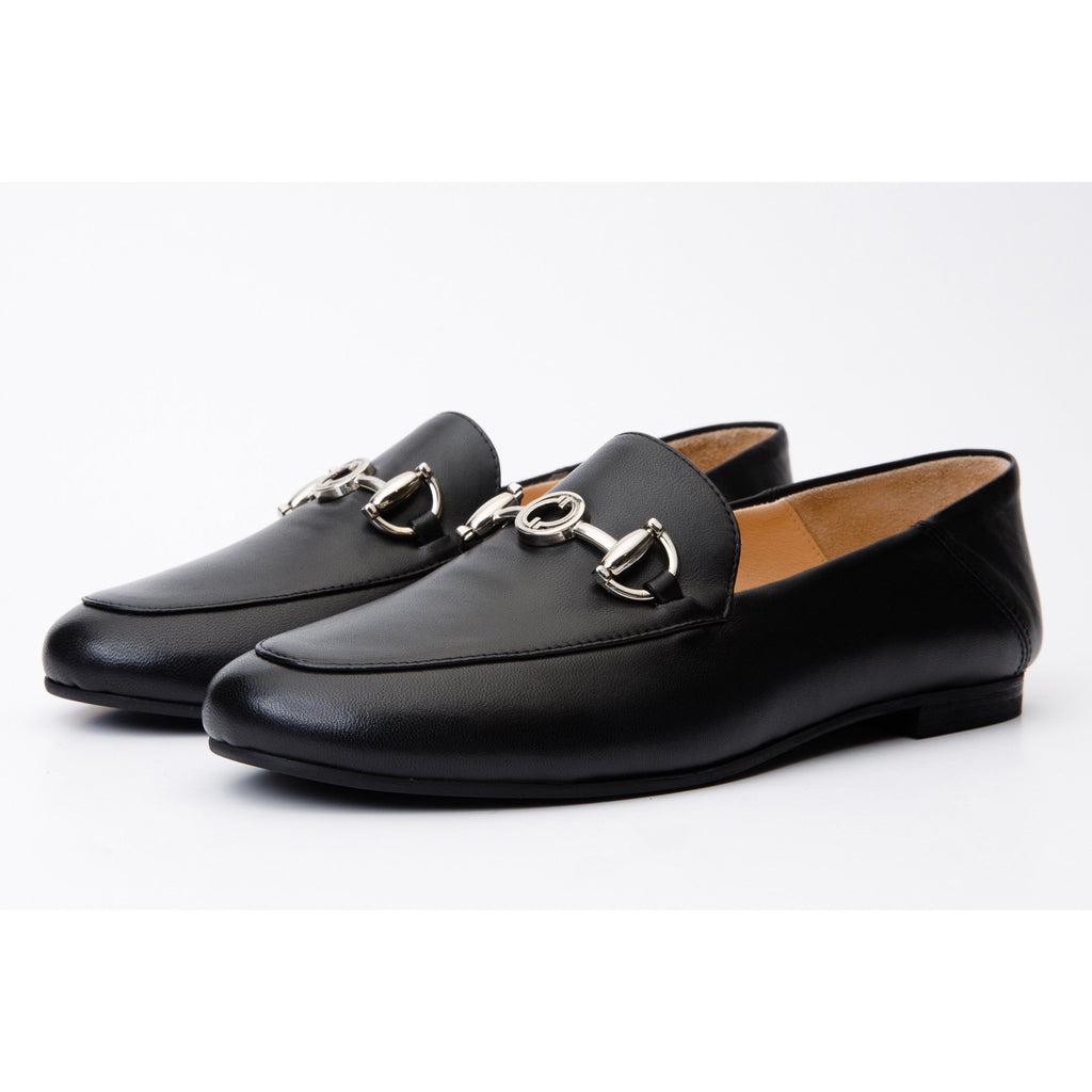 Luanda Black Leather Women Flat Shoe