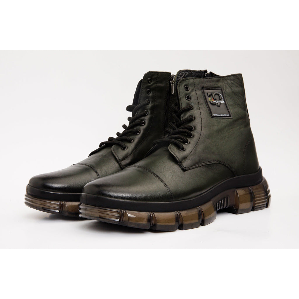 The Ottova Green Leather Lace-Up Sneaker Men Boot with a Zipper