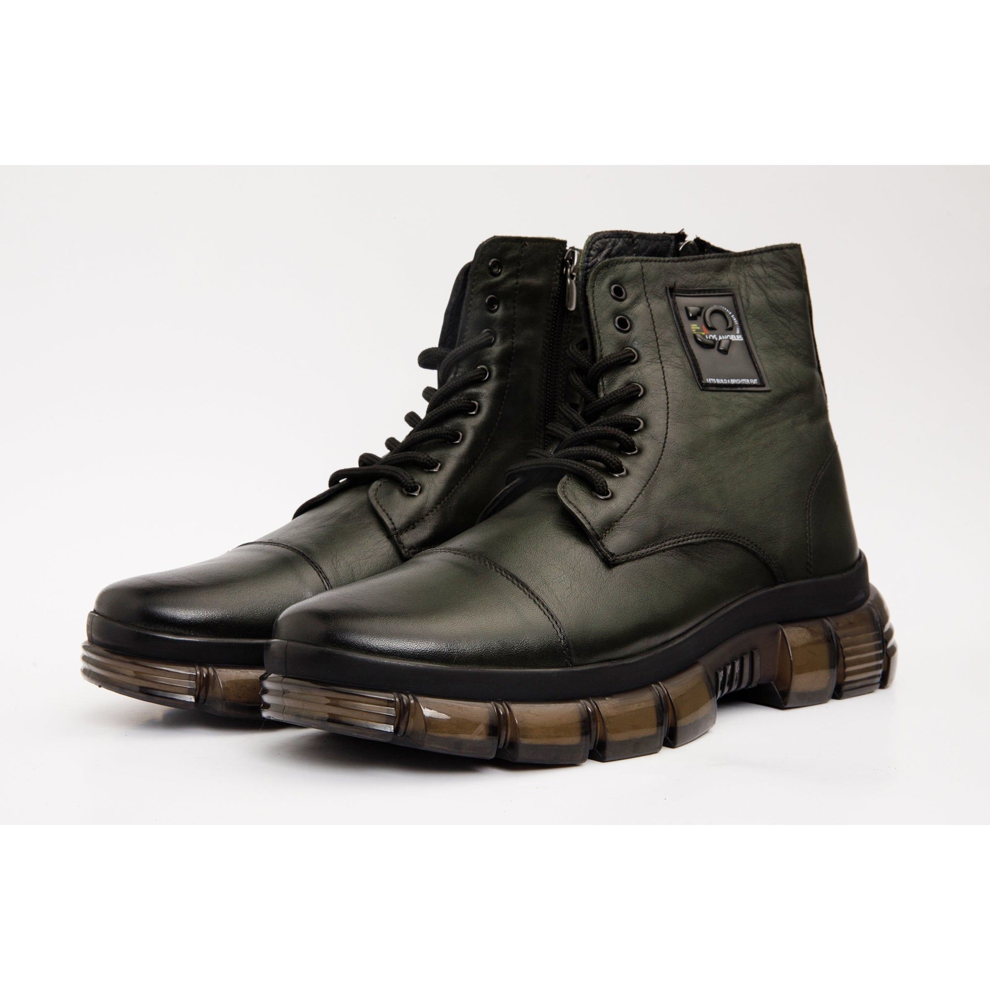 The Ottova Green Leather Lace-Up Sneaker Men Boot with a Zipper