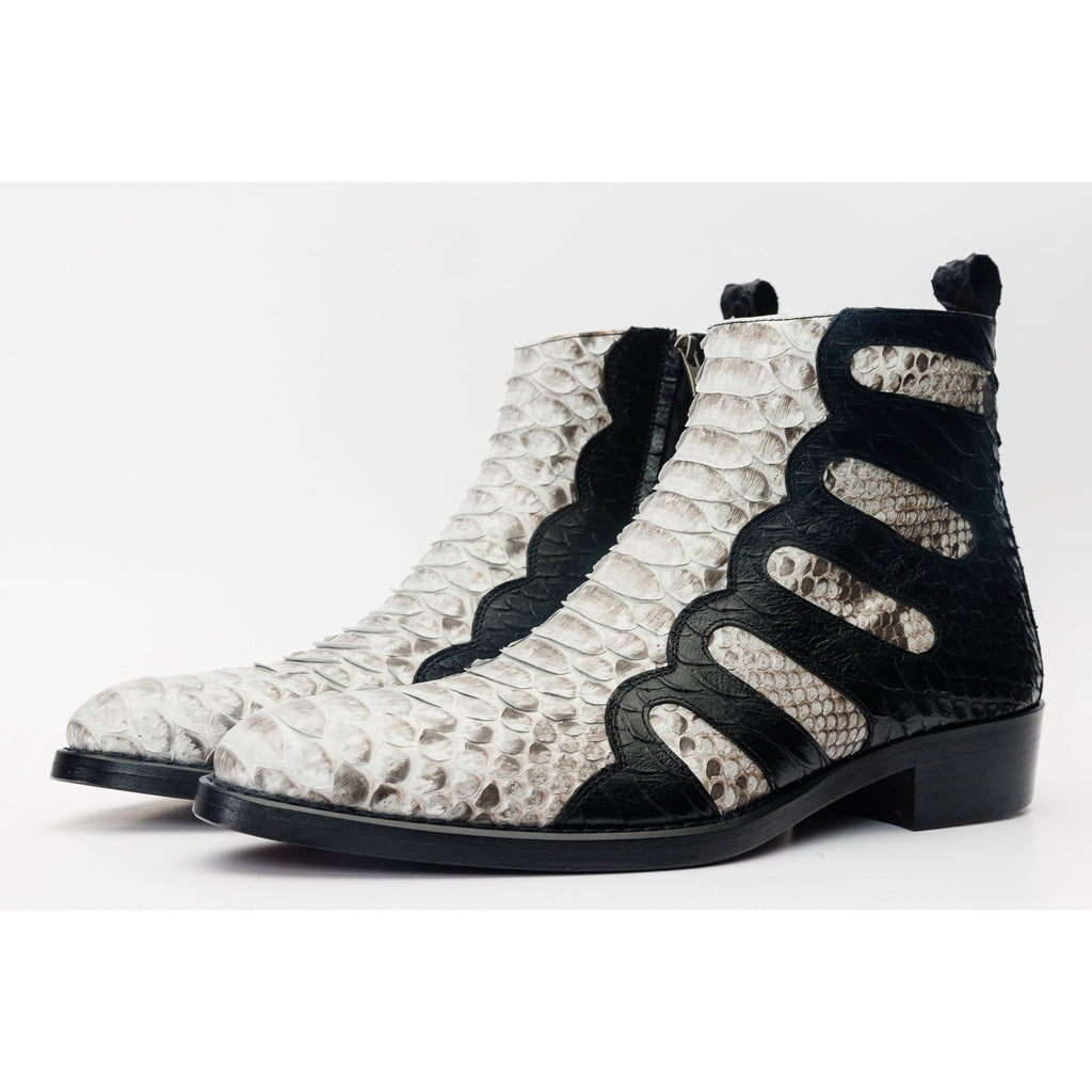 Boss Pythn Snk Black & Natural Zip-Up Leather Men Boot Limited Edition