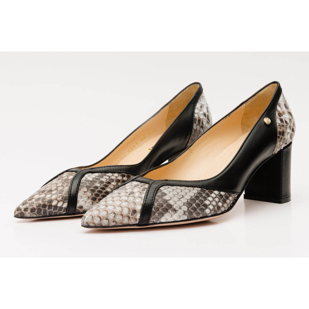 The Toskana Black & Natural Snake Leather Block Heel Pump Women Shoe
