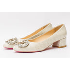 The Foggia Beige Leather Block Heel Pump Women Shoe