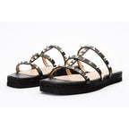 The Seul Black Leather Multi Strap Flat Women Sandal Final Sale!
