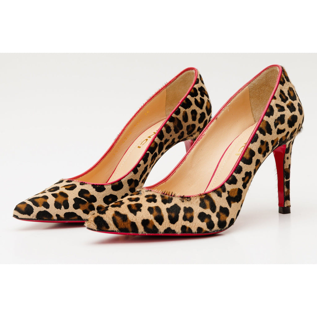 The Olbia Leopard Leather Pump Fuchsia Sole Women Shoe