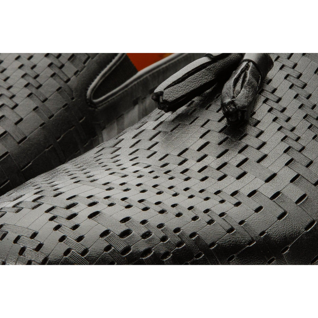 The Meram Black Leather Tassel Slip-On Loafer Men Shoe