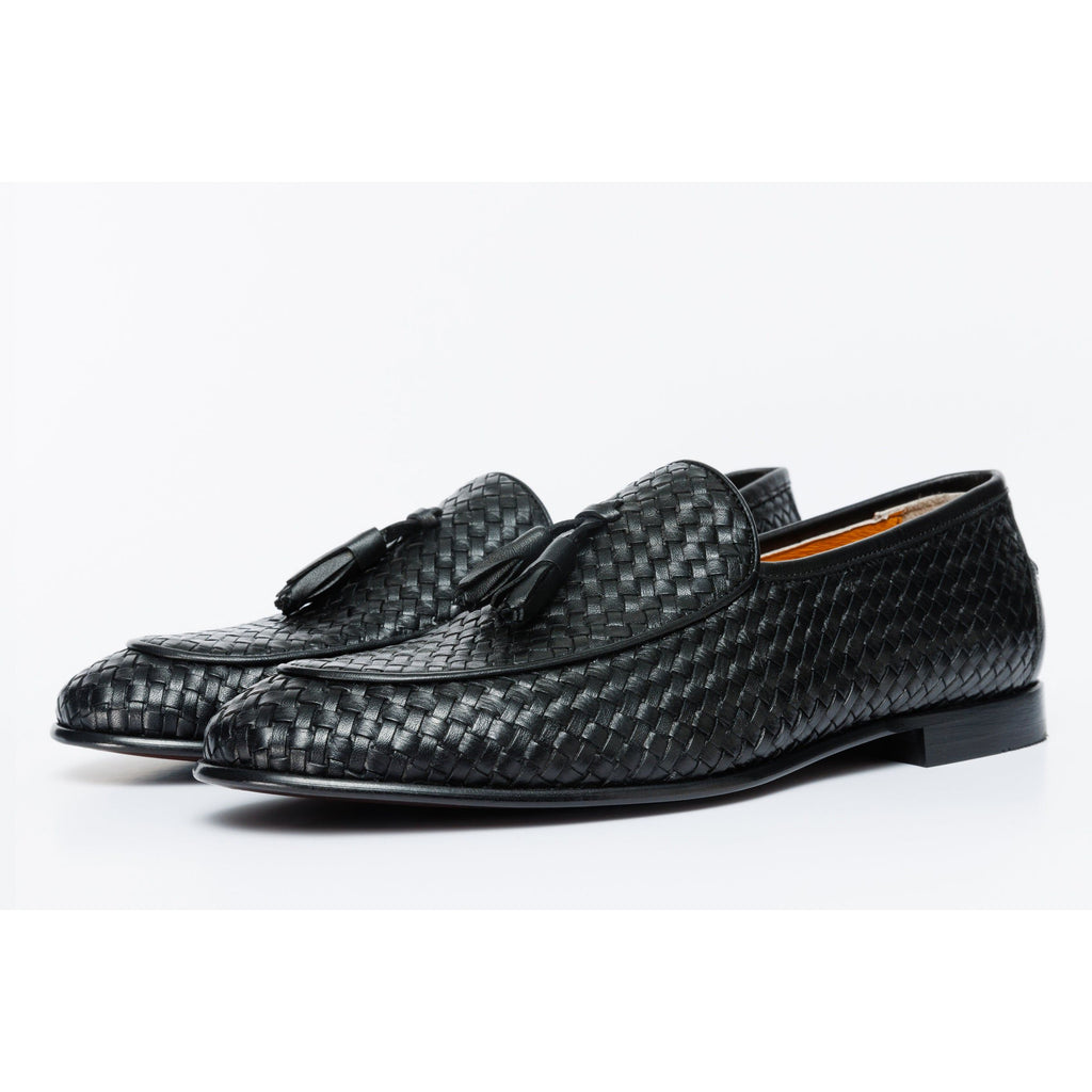 The Mclean Shoe Black Leather Woven Tassel Loafer Men  Shoe