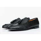 The Mclean Shoe Black Leather Woven Tassel Loafer Men  Shoe