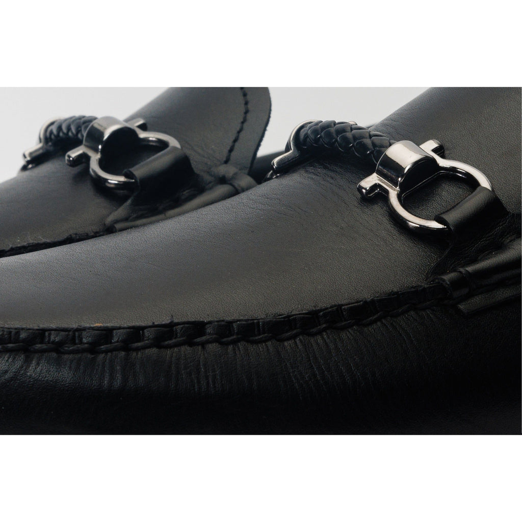 Pavia Black Leather Bit Drive Loafer Men Shoe
