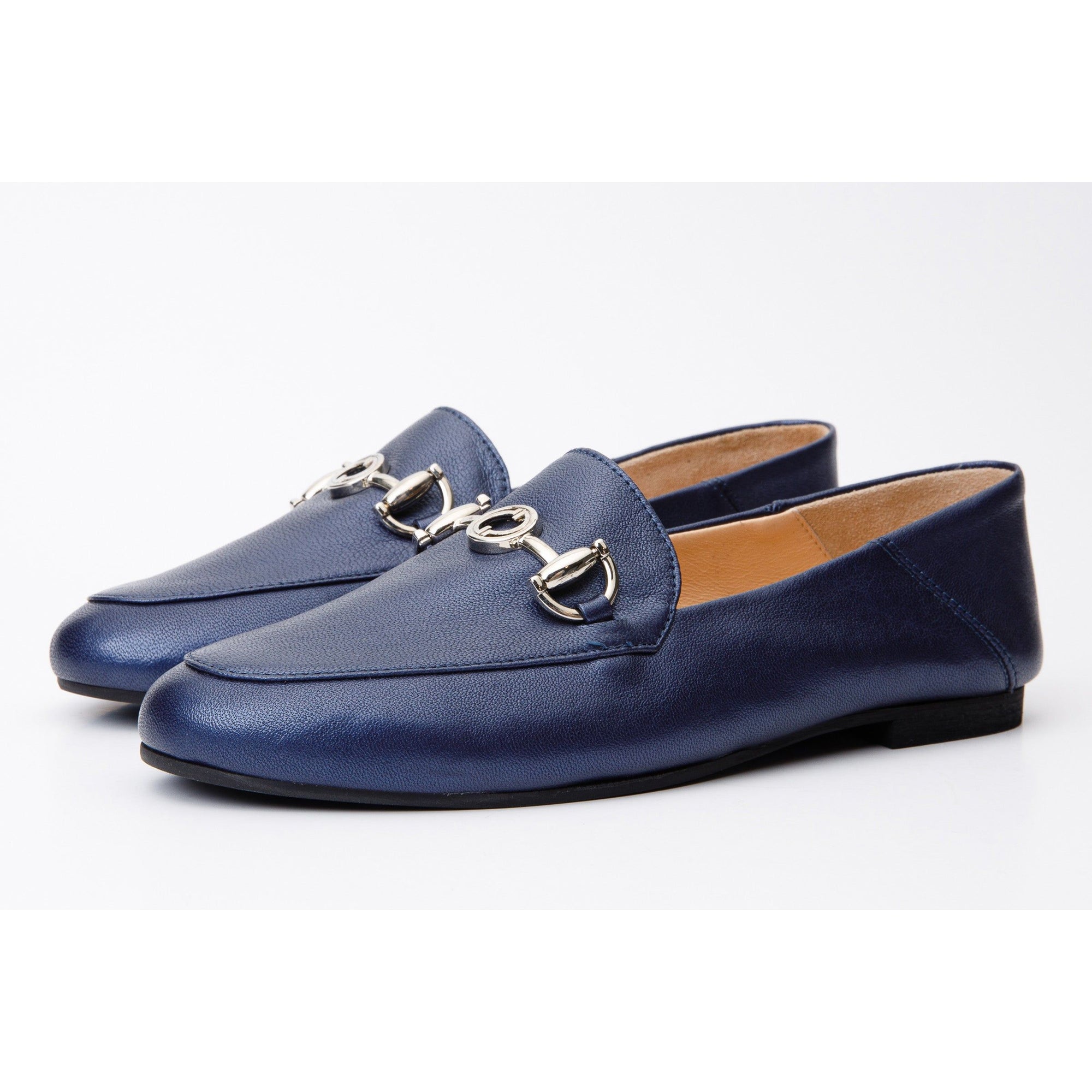 Luanda Navy Blue Leather Women Flat Shoe