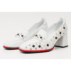 The Infanta White Spike Leather Block Heel Pump Women Shoe