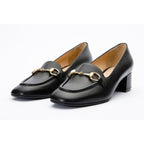Vinci The Delhi Black Leather Block Heel Pump Women Shoes