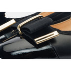 The Fano Black Leather Cap Toe Block Heel Pump Women Shoe