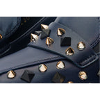 The Infanta Navy Blue Spike Leather Block Heel Pump Women Shoe