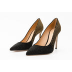 The Bago Black & Gold Glitter Leather Pump Women Shoe