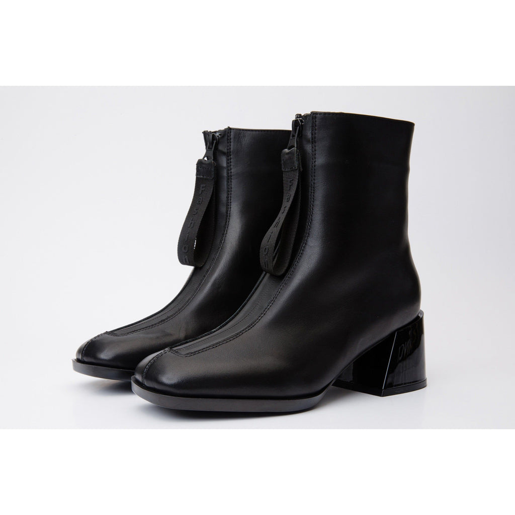 The Tackle Black Leather Block Heel Women Boot