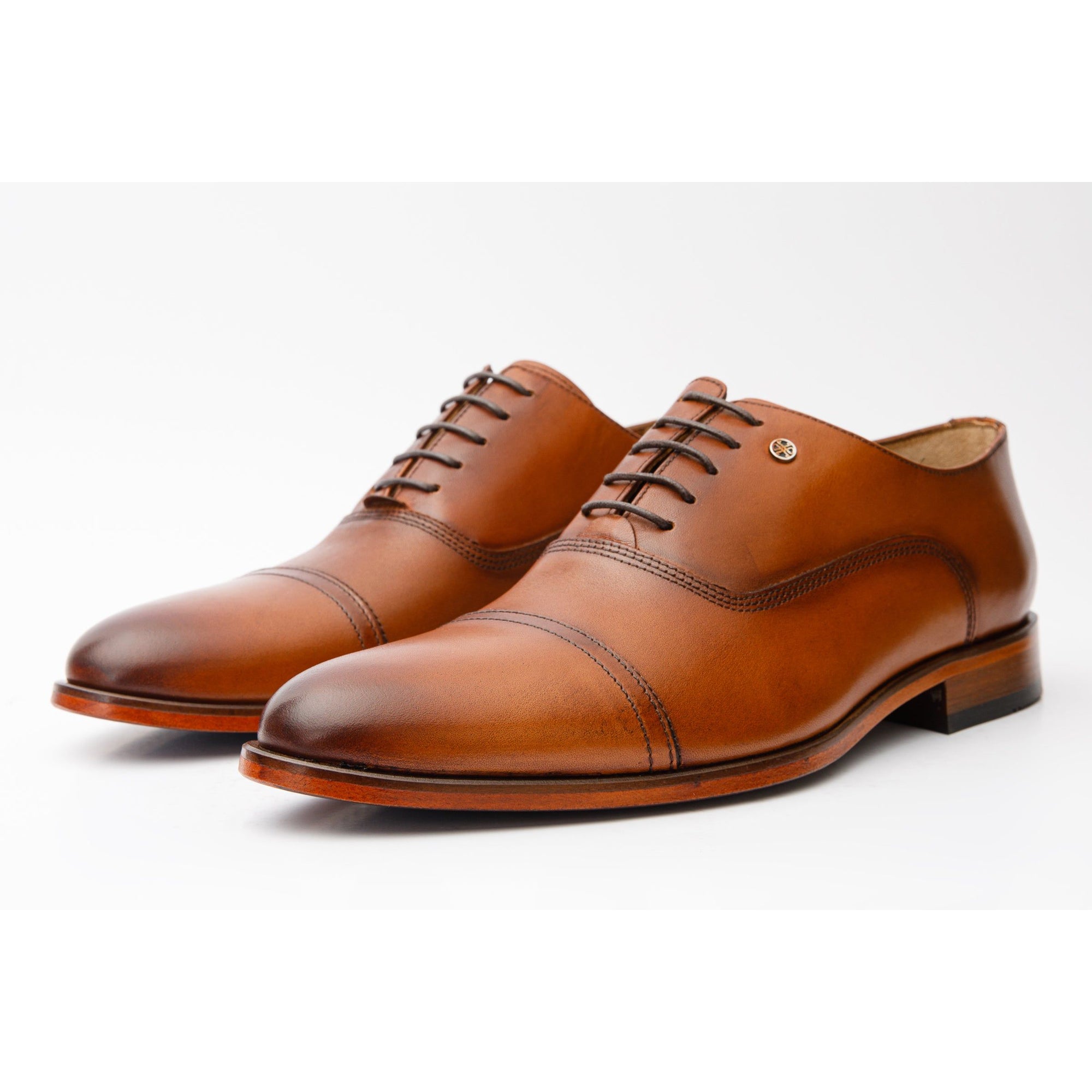 The Gambaha Tan Leather Quarter Brogue Cap Toe Oxford Men Shoe
