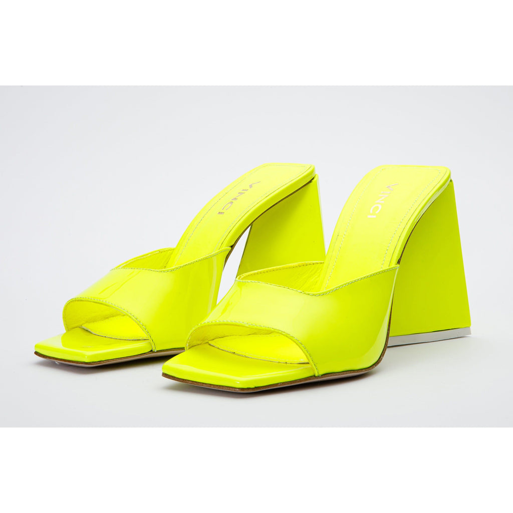 The Butterfly Block Heel Neon Yellow Patent Leather Sandal Final Sale!